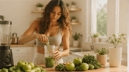 Woman making a smoothie