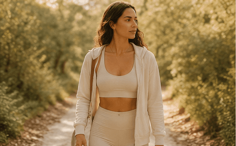 Woman walking outdoors